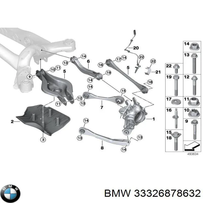 33326878632 BMW Braço oscilante superior direito de suspensão traseira