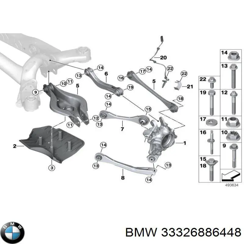 33326886448 BMW Braço oscilante inferior esquerdo de suspensão traseira/direita