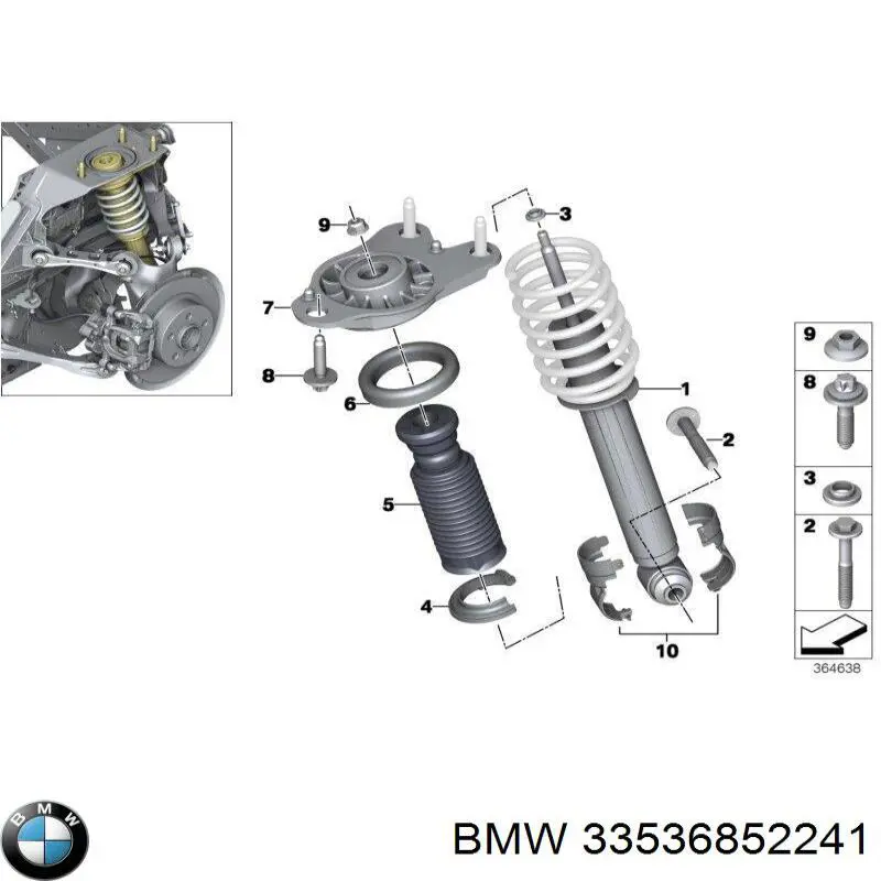 33536852241 BMW Pára-choque (grade de proteção) de amortecedor traseiro + bota de proteção