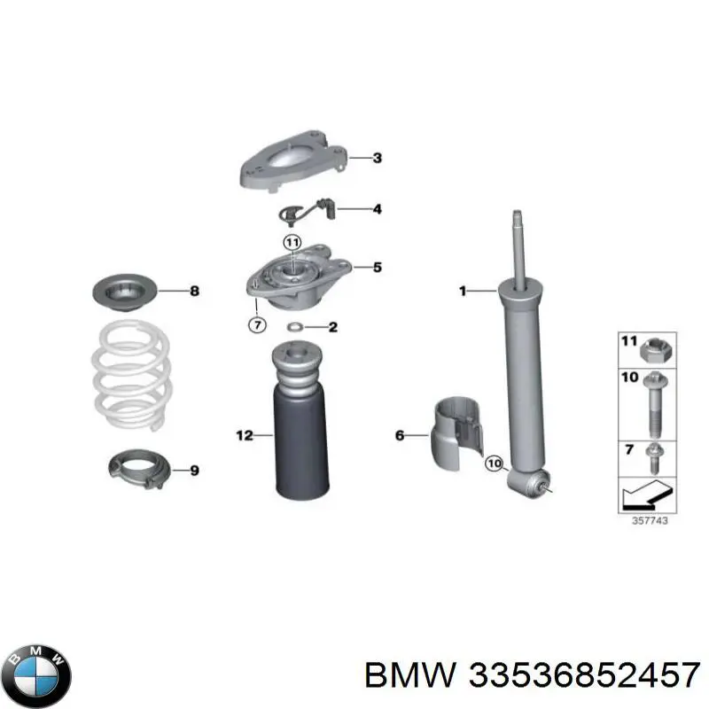 33536852457 BMW Pára-choque (grade de proteção) de amortecedor traseiro + bota de proteção