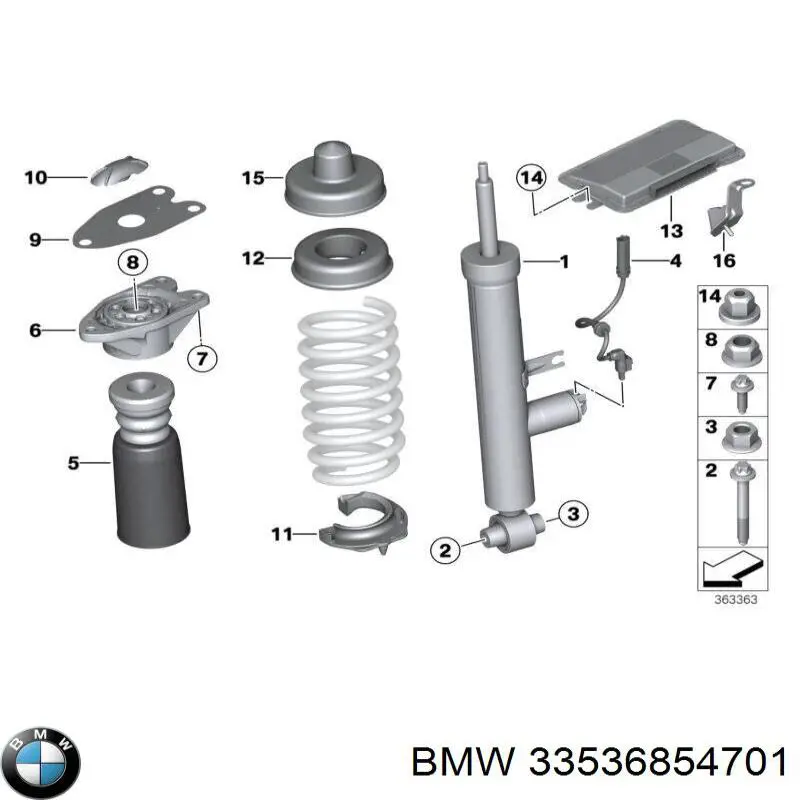 33536854701 BMW Pára-choque (grade de proteção) de amortecedor traseiro + bota de proteção