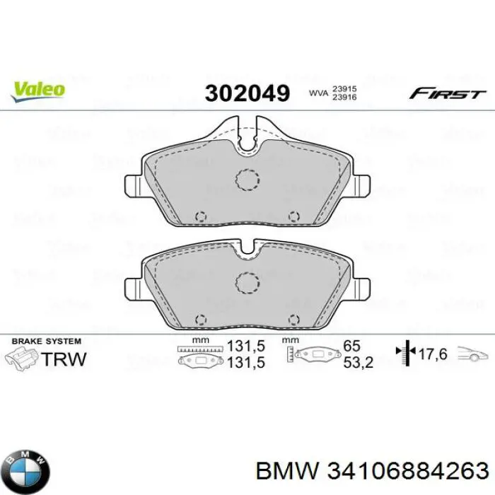 Sapatas do freio dianteiras de disco BMW 34106884263 preço, a partir de 34,18 USD