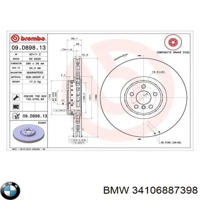 Disco do freio dianteiro BMW 34106887398 preço, a partir de 314,09 USD