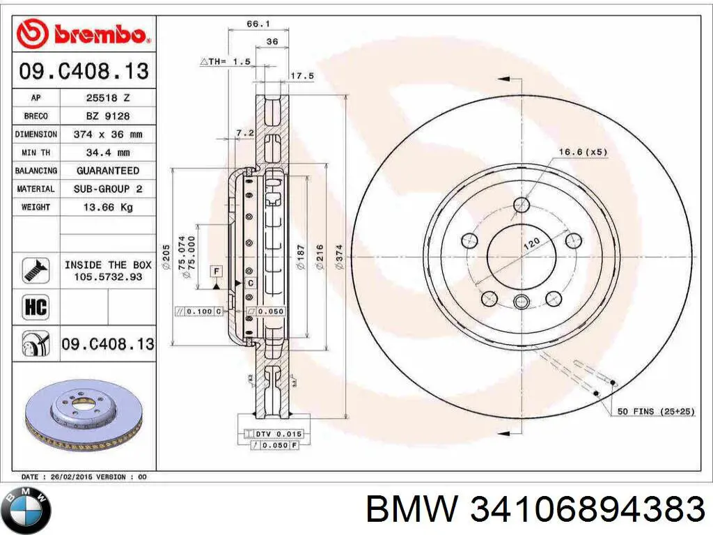 Disco do freio dianteiro BMW 34106894383 preço, a partir de 207,62 USD