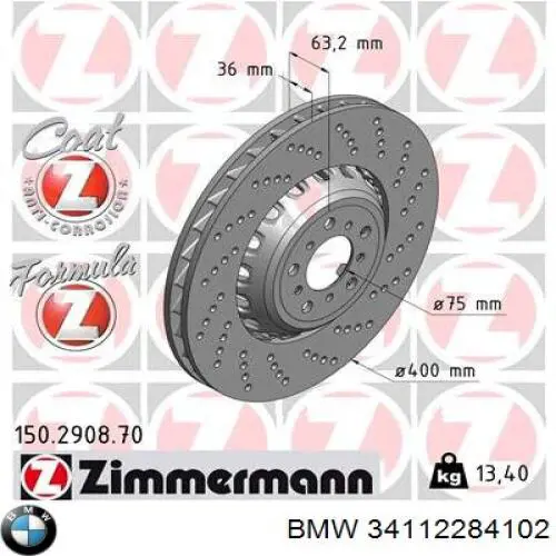 Disco do freio dianteiro 34112284102 BMW