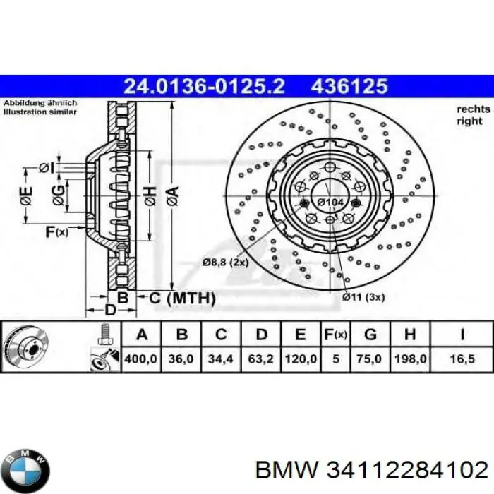Disco do freio dianteiro BMW 34112284102 preço, a partir de 474,34 USD