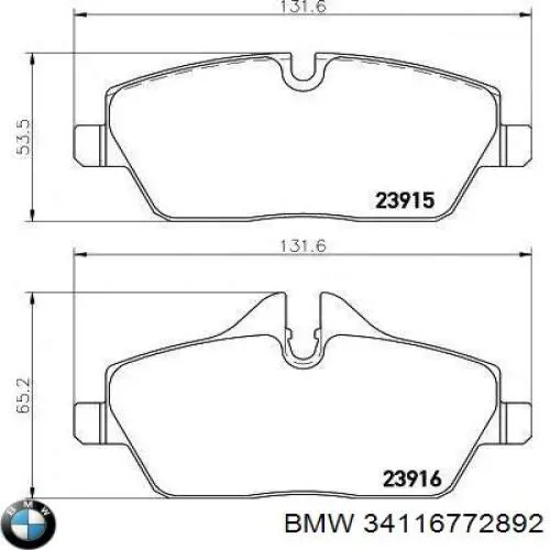 34116772892 BMW Sapatas do freio dianteiras de disco