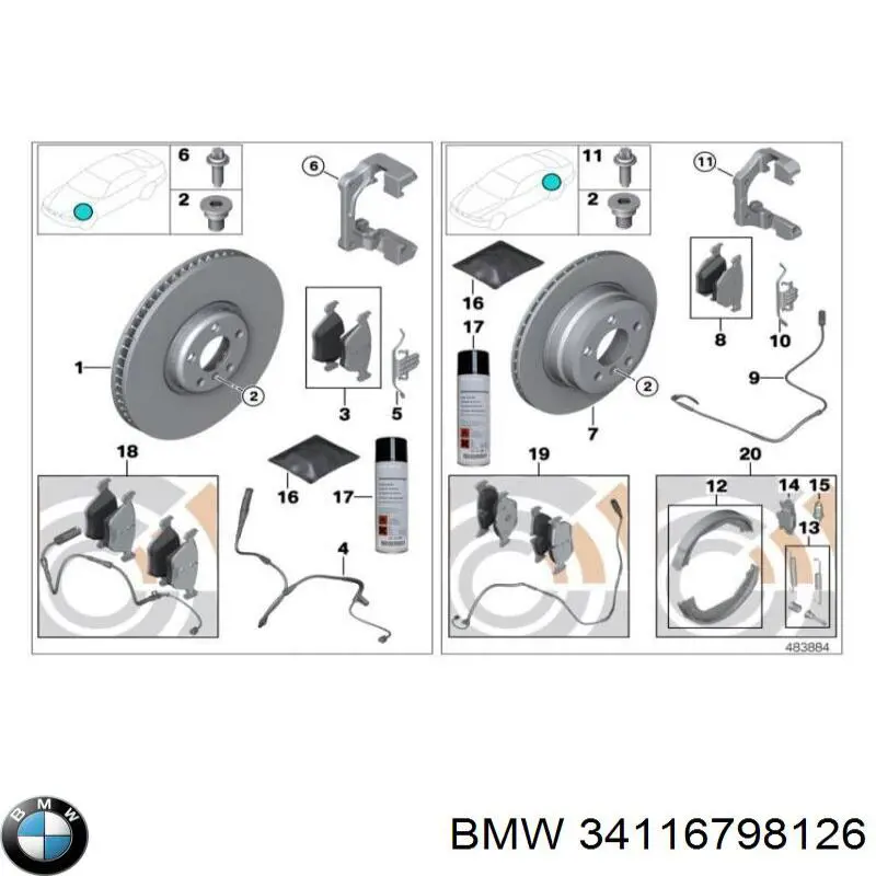Kit de molas de fixação de sapatas de disco dianteiras BMW 34116798126 preço, a partir de 26,35 USD