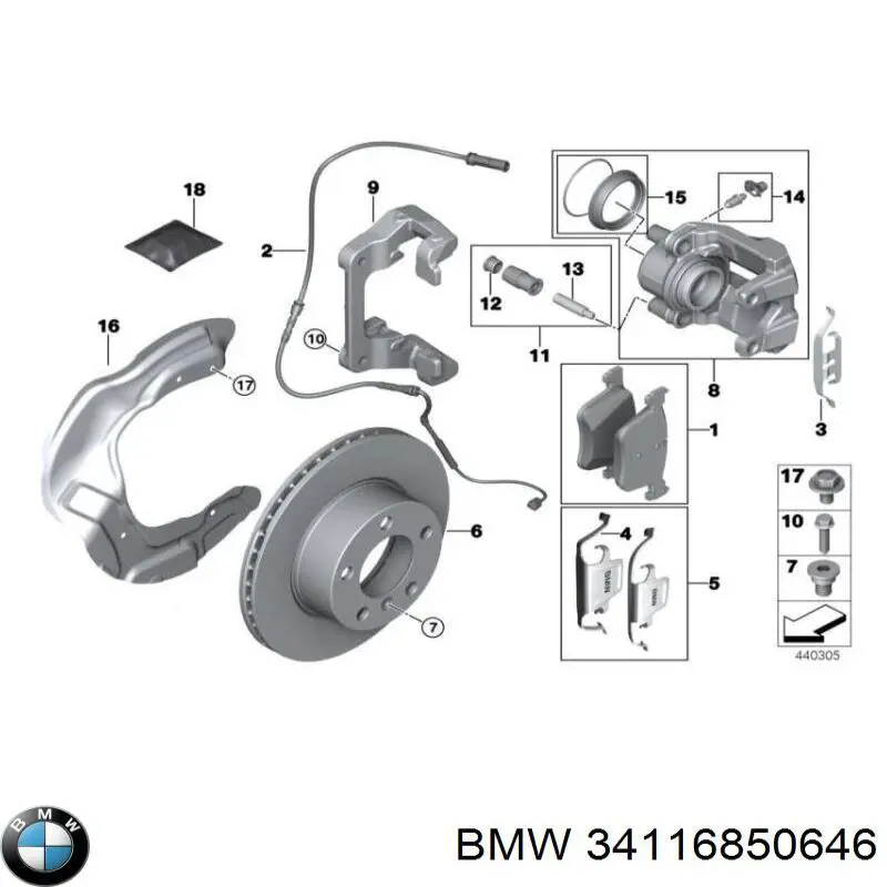 34116850646 BMW Kit de reparação de suporte do freio dianteiro