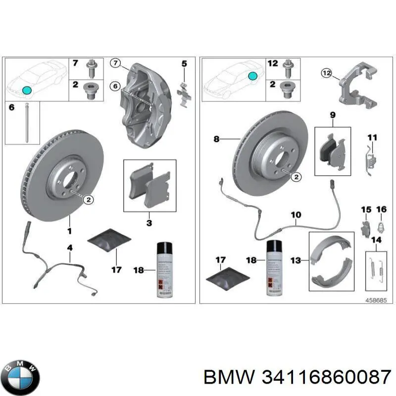 Kit de molas de fixação de sapatas de disco dianteiras BMW 34116860087 preço, a partir de 29,34 USD