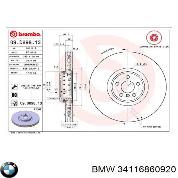34116860920 BMW Disco do freio dianteiro