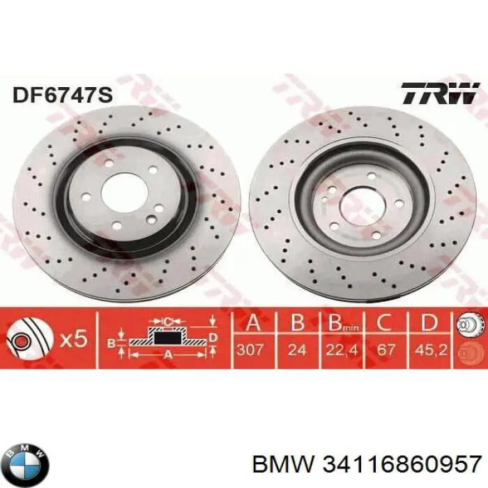 34116860957 BMW Disco do freio dianteiro