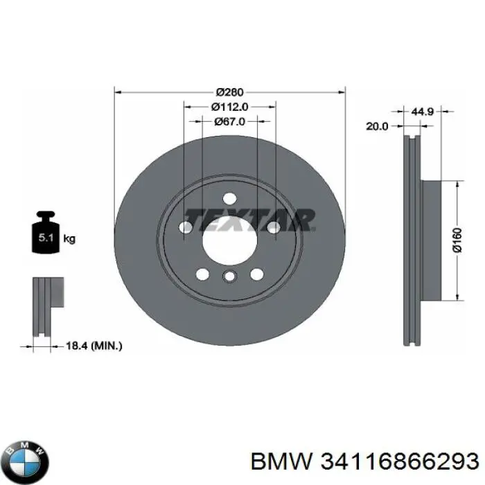 Compre 34116866293 BMW Disco do freio dianteiro