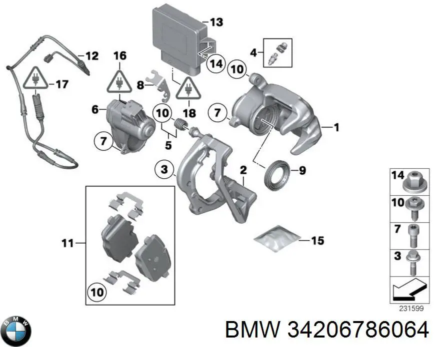 34206786064 BMW Kit de reparação de suporte do freio traseiro
