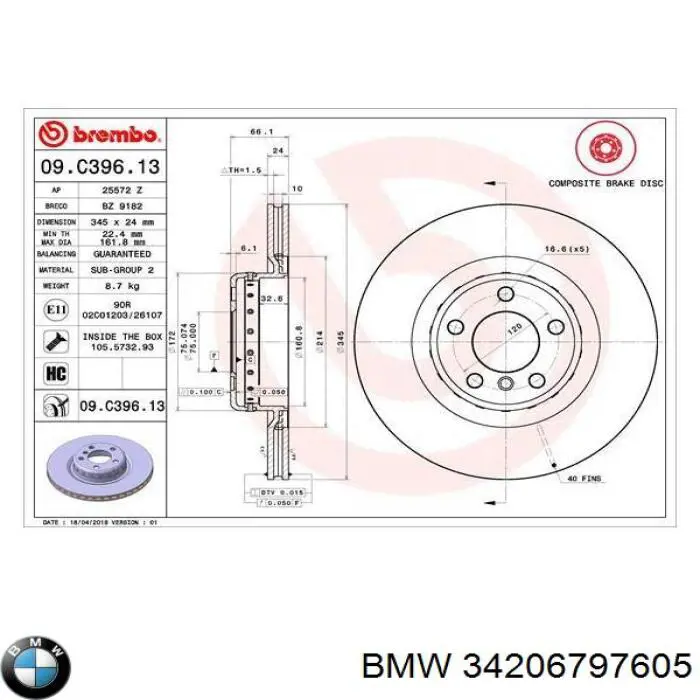 34206797605 BMW Disco do freio traseiro