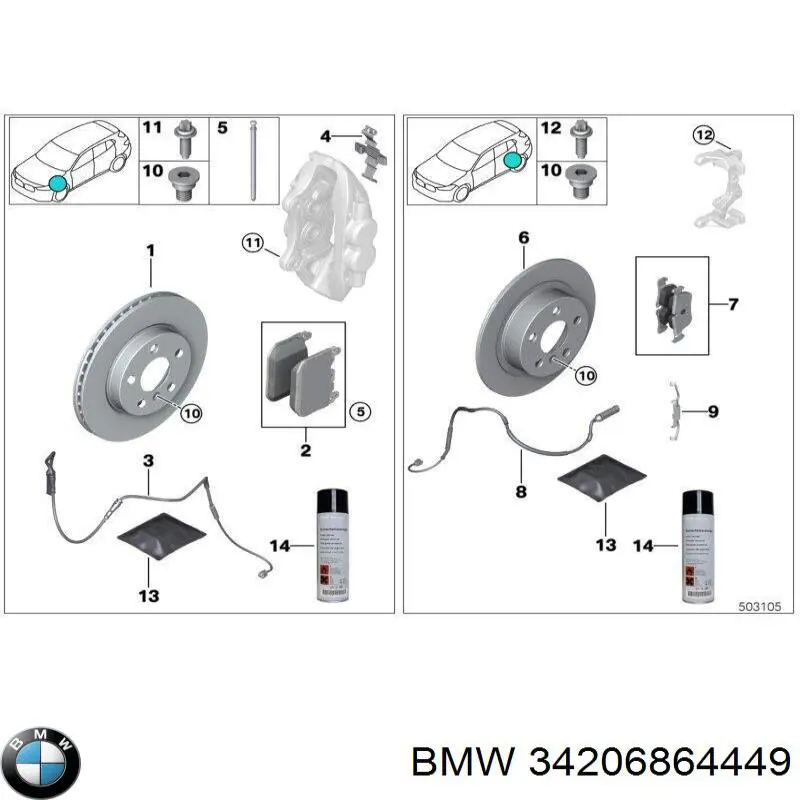 34206864449 BMW Kit de molas de fixação de sapatas de disco dianteiras