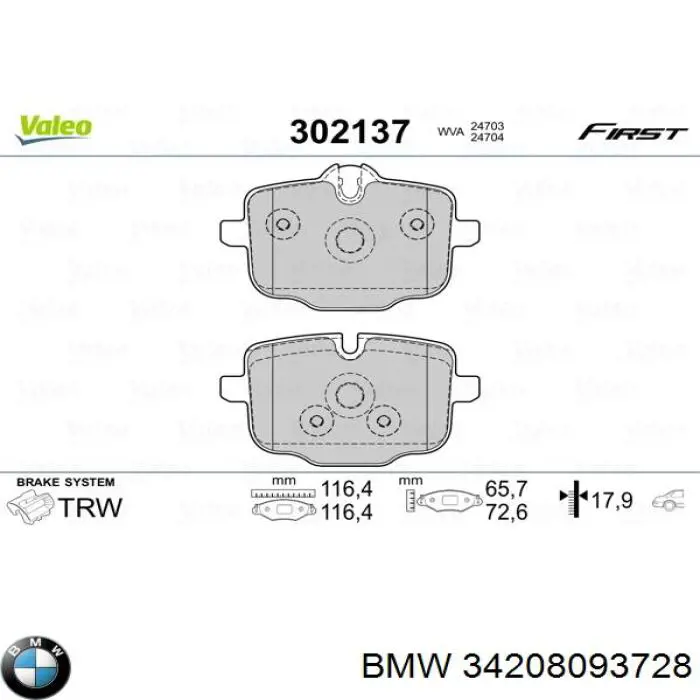 34208093728 BMW Sapatas do freio traseiras de disco