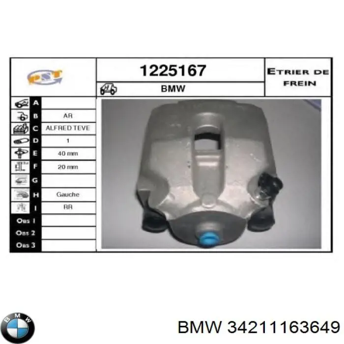 Compre 34211163649 BMW Suporte do freio traseiro esquerdo