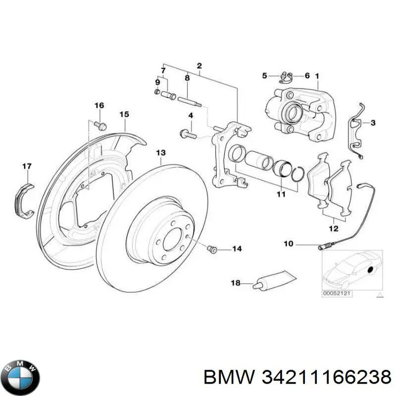 34211166238 BMW Pistão de suporte do freio traseiro