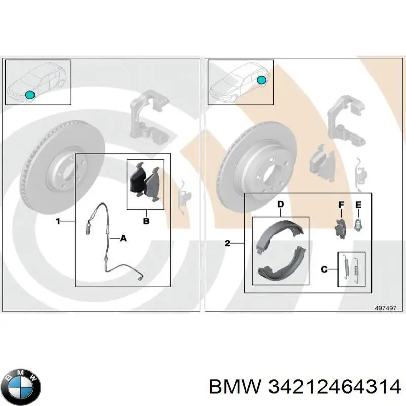 Compre 34212464314 BMW Sapatas do freio traseiras de disco