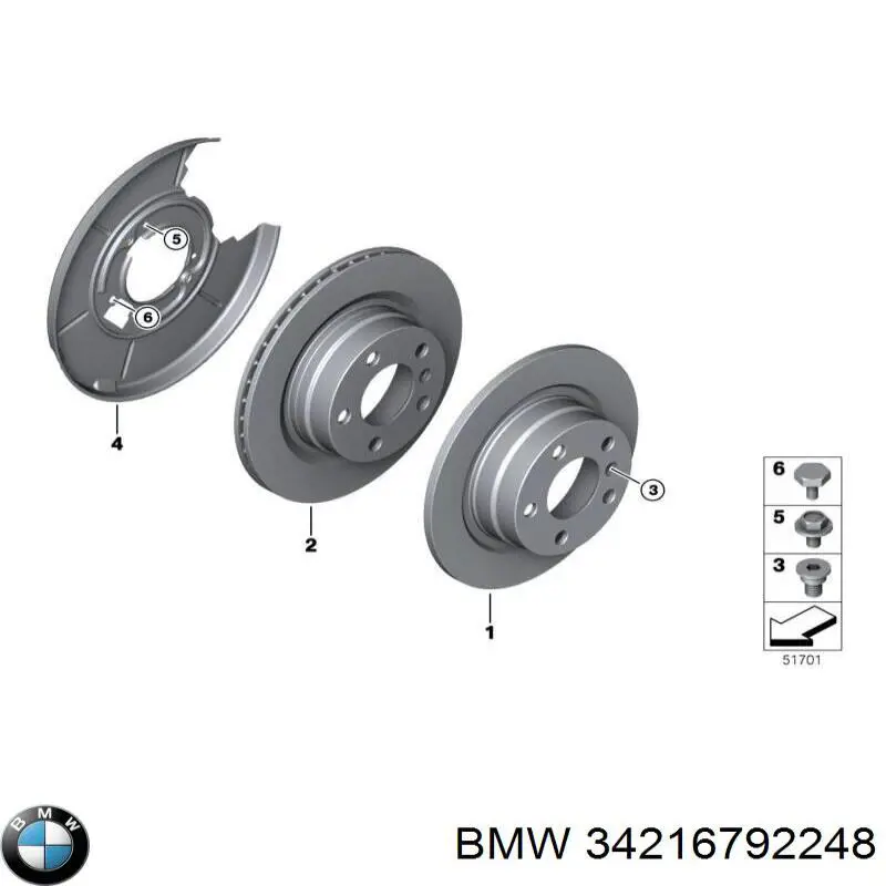 34216792248 BMW Proteção direita do freio de disco traseiro