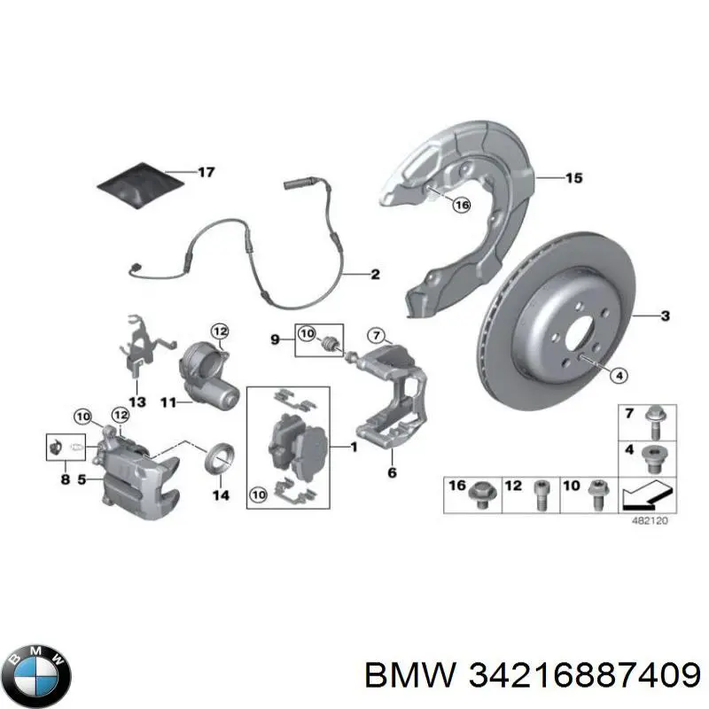 34216887409 BMW Suporte do freio traseiro esquerdo