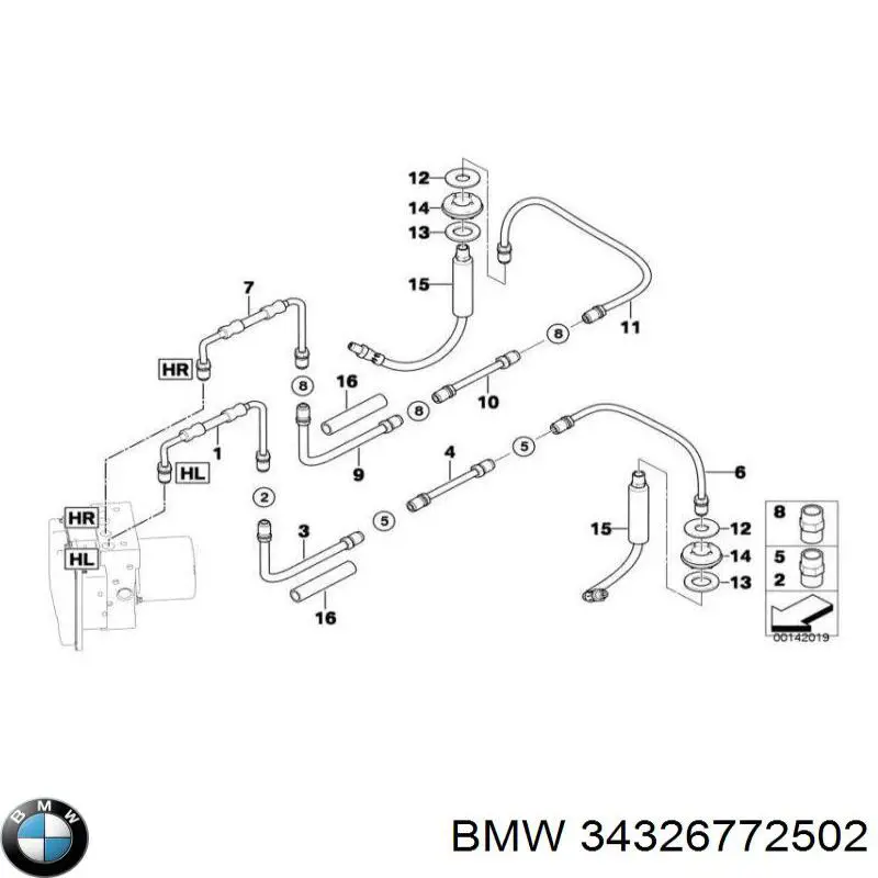 34326772502 BMW Mangueira do freio traseira direita