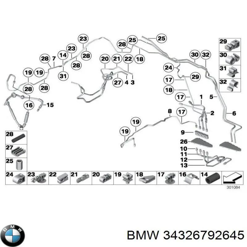 34326792645 BMW Mangueira do freio traseira direita