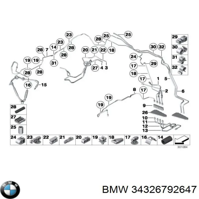 34326792647 BMW Mangueira do freio traseira direita