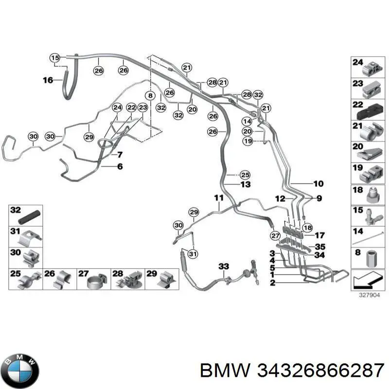 34326866287 BMW Tubo dianteiro direito do freio