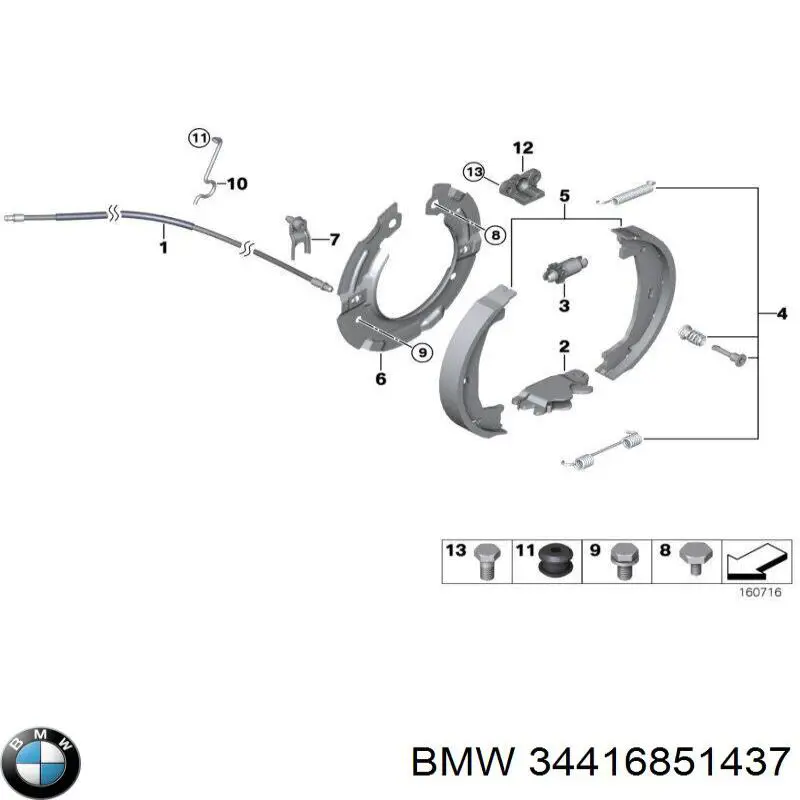 Compre 34416851437 BMW Mecanismo de aproximação (de auto-aproximação) das sapatas de tambor (kit de reparação levadiça)