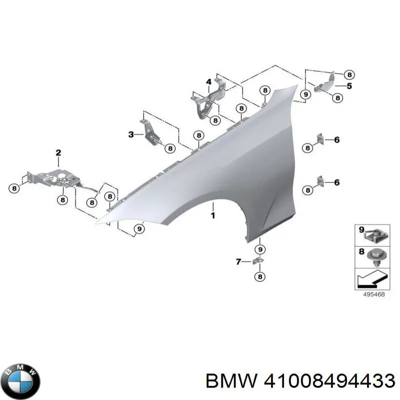 41008494433 BMW Consola traseira de fixação do pára-lama dianteiro esquerdo