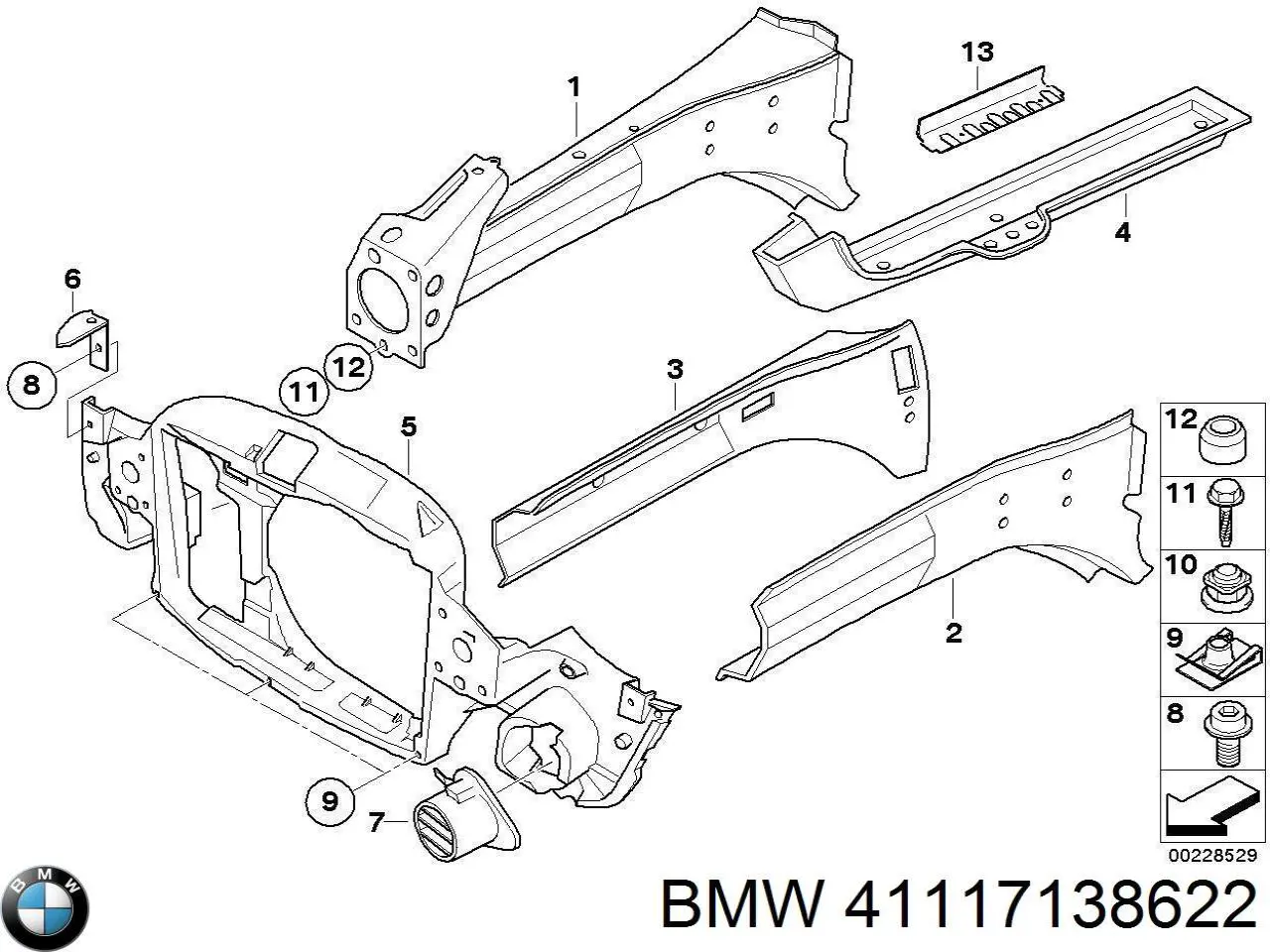 Longarina de chassi dianteira direita BMW 41117138622 preço, a partir de 1348,54 USD