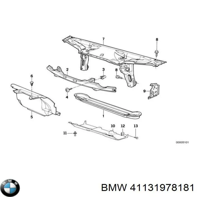Compre 41131978181 BMW Suporte do radiador montado (painel de montagem de fixação das luzes)