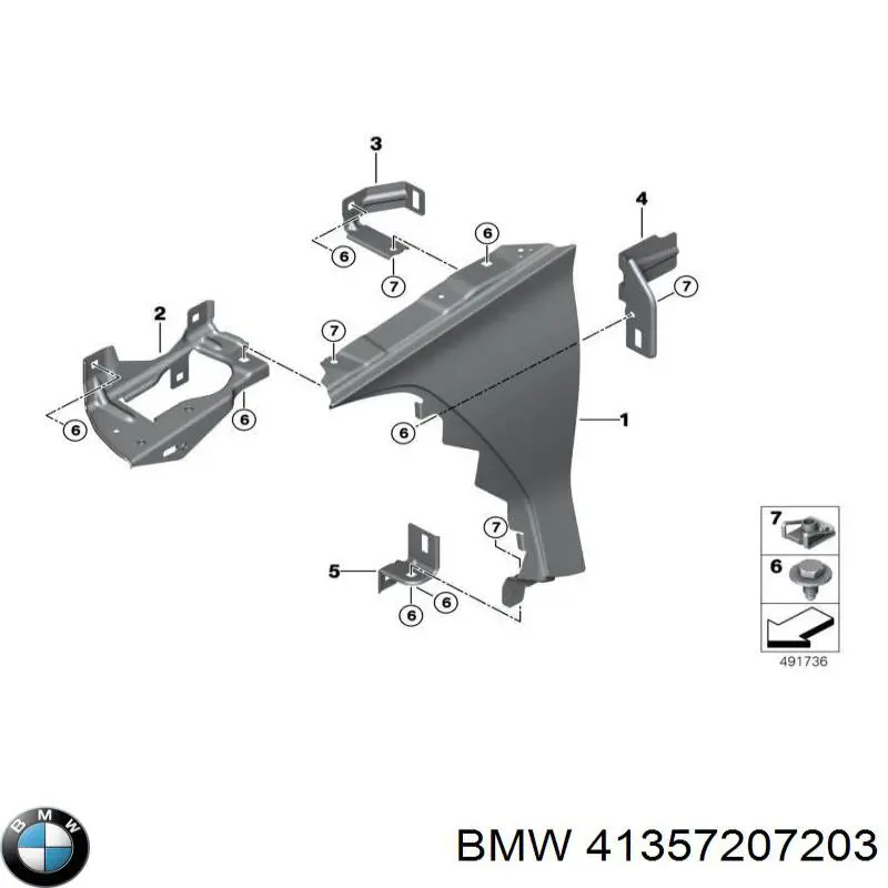 41357207203 BMW Consola dianteira de fixação do pára-lama dianteiro esquerdo