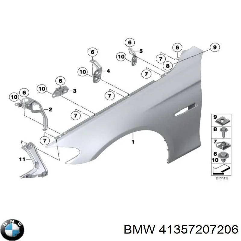 41357207206 BMW Consola traseira de fixação do pára-lama dianteiro direito