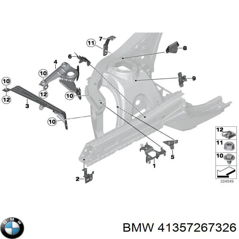 41357267326 BMW Consola dianteira de fixação do pára-lama dianteiro direito