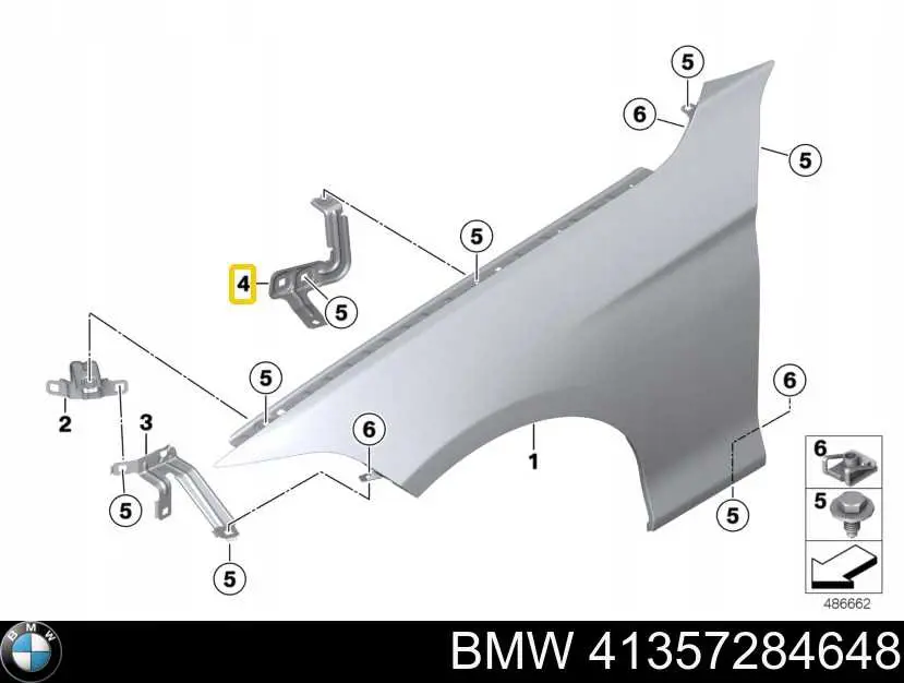 41357284648 BMW Consola traseira de fixação do pára-lama dianteiro direito