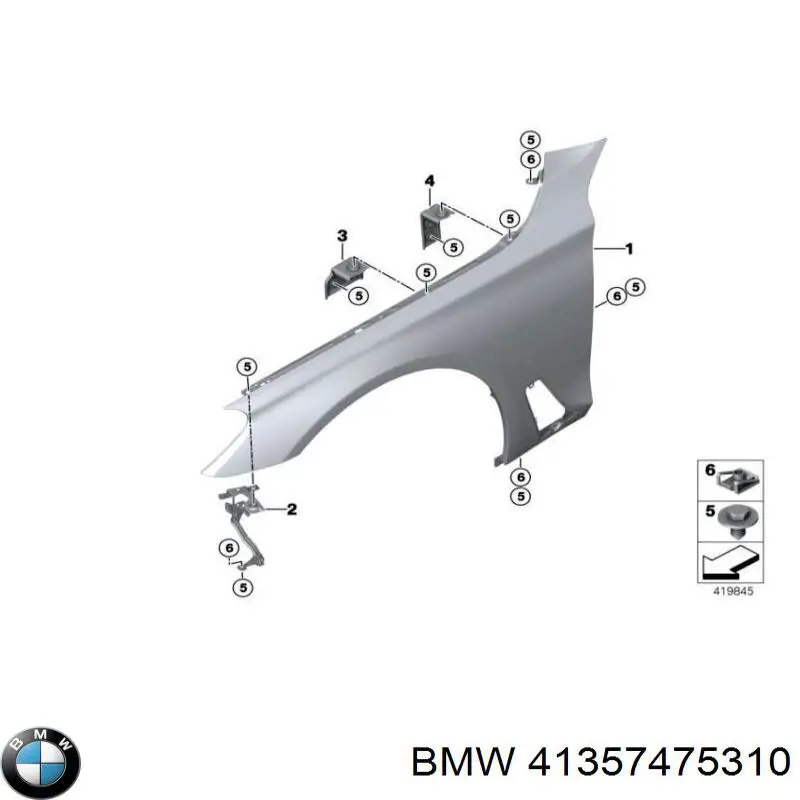 41357475310 BMW Consola dianteira de fixação do pára-lama dianteiro direito