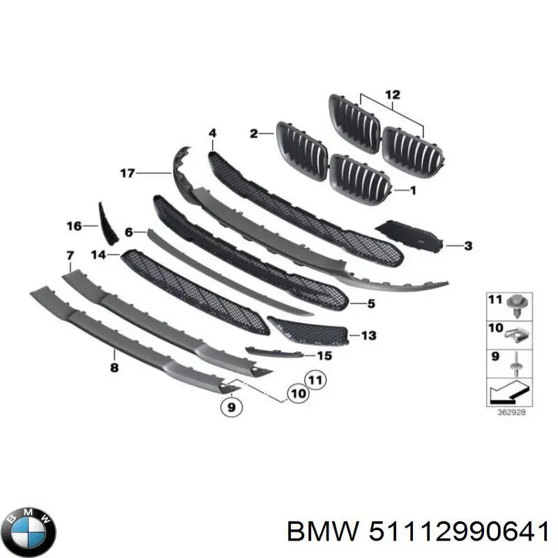 51112990641 BMW Placa sobreposta do pára-choque dianteiro