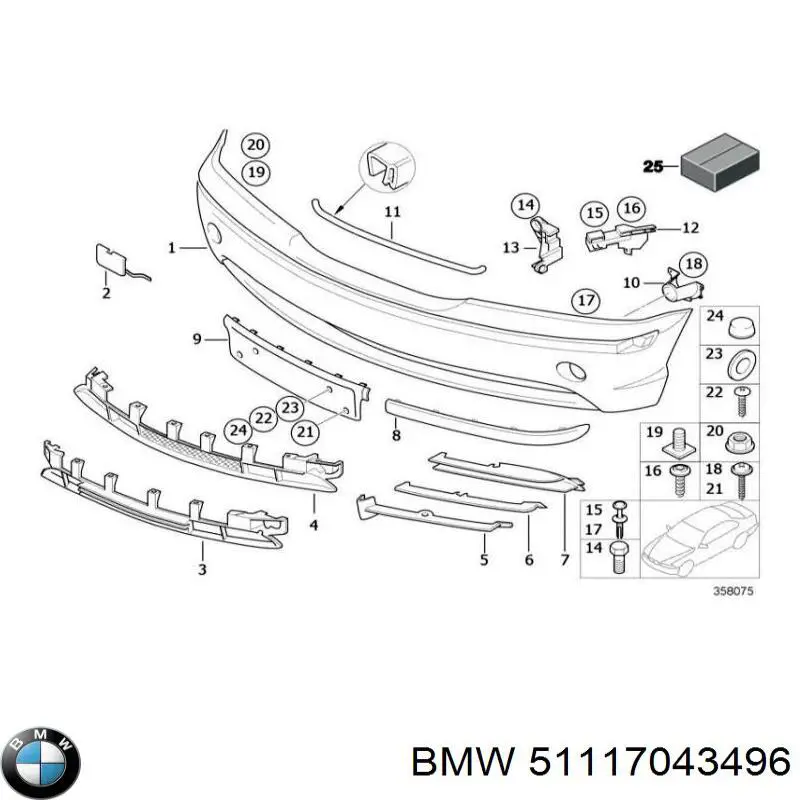 51117043496 BMW Grelha direita do pára-choque dianteiro