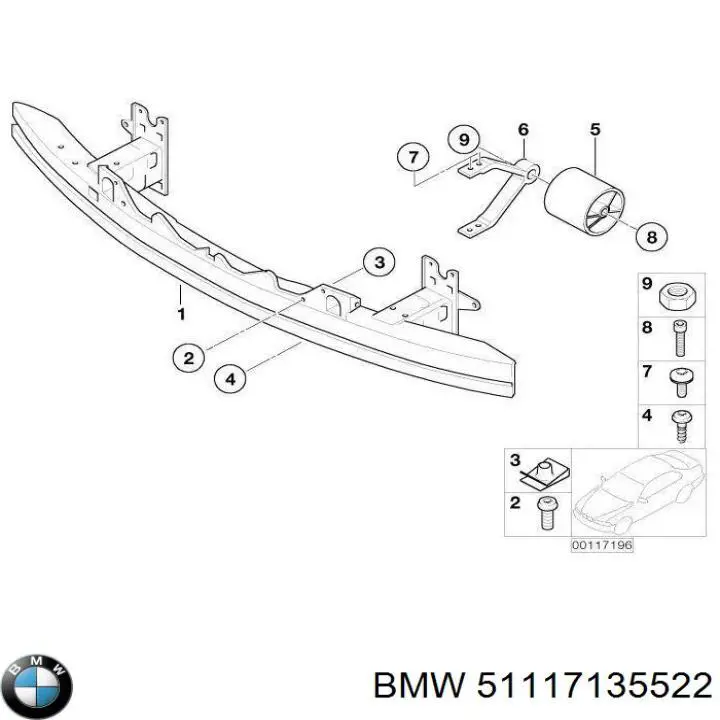 Reforçador do pára-choque dianteiro BMW 7  E65, E66, E67
