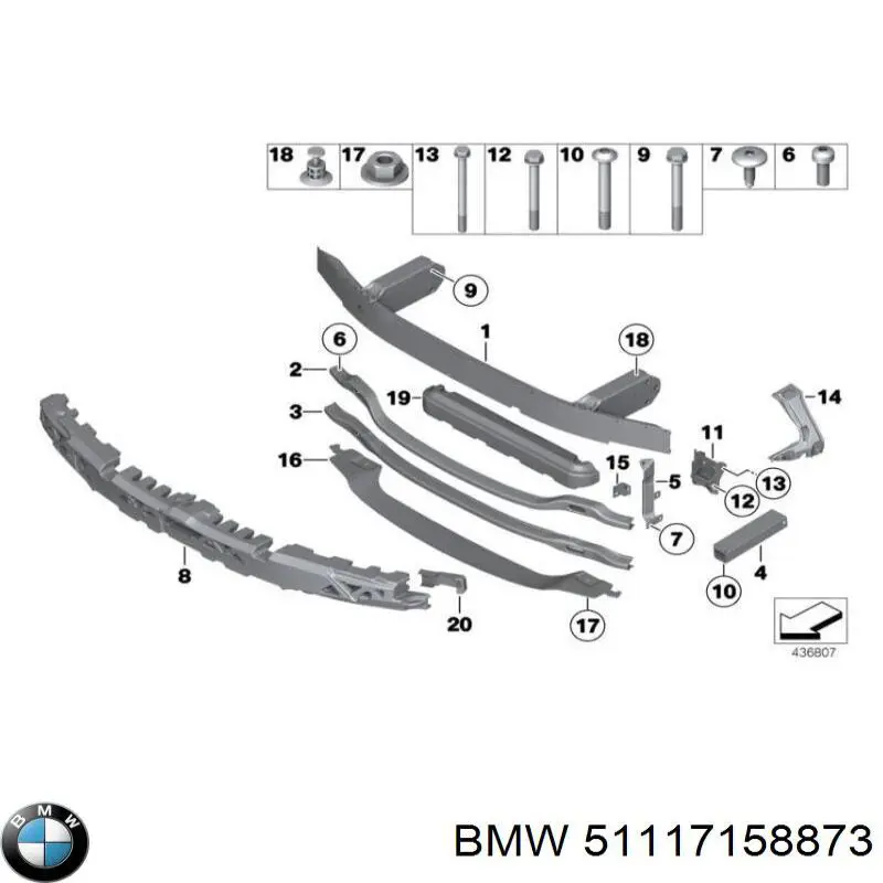 51117158873 BMW Reforçador do pára-choque dianteiro