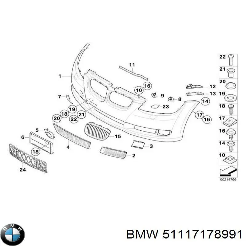 Compre 51117178991 BMW Grelha esquerda do pára-choque dianteiro