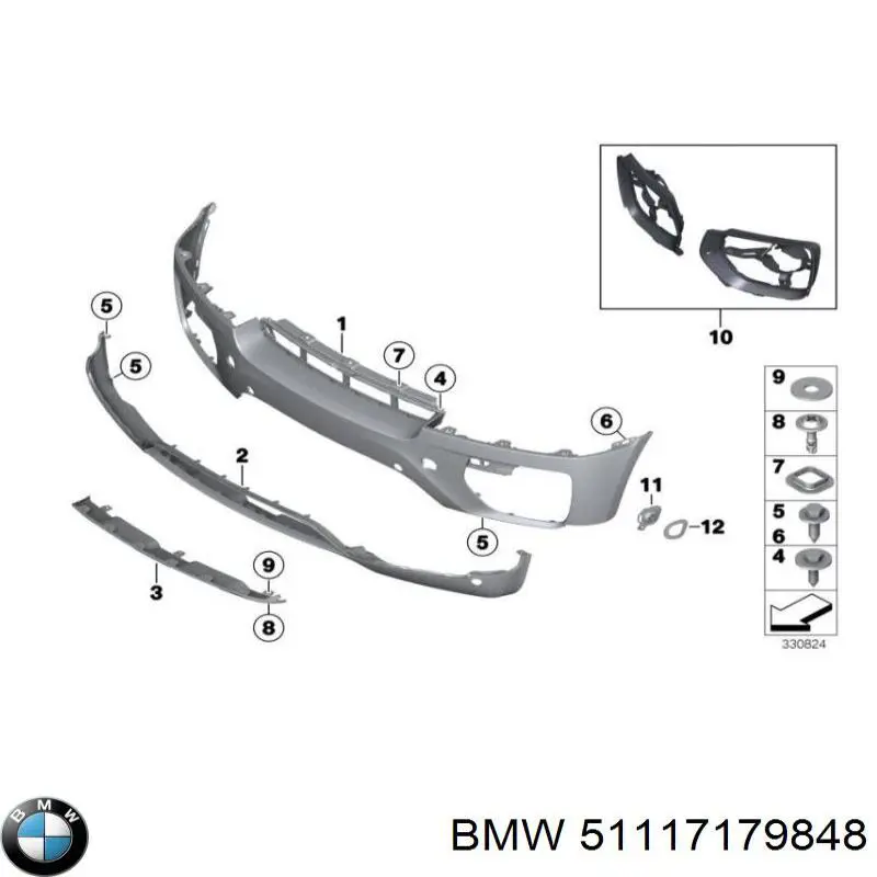 51117179848 BMW Placa sobreposta do pára-choque dianteiro