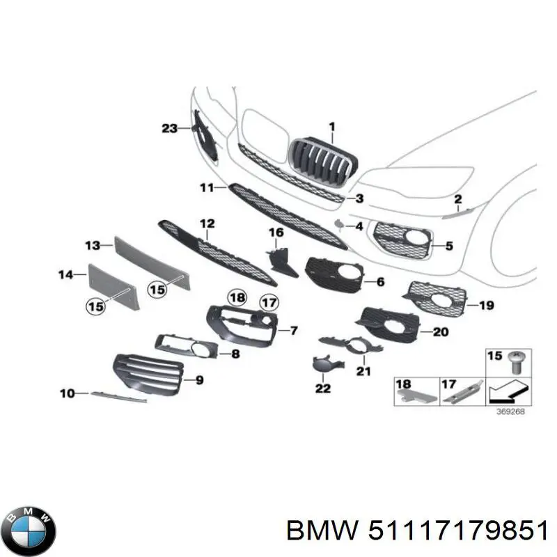 51117179851 BMW Grelha central do pára-choque dianteiro