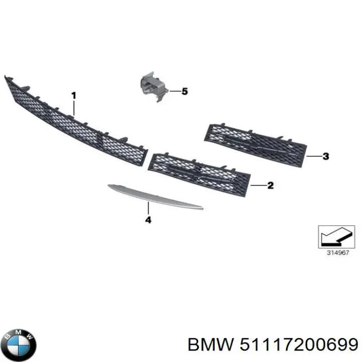 Compre 51117200699 BMW Grelha esquerda do pára-choque dianteiro