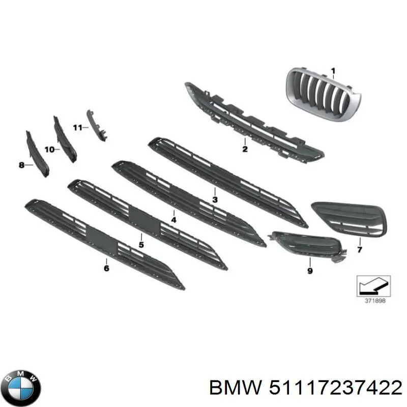 Grelha do radiador direita BMW 51117237422 preço, a partir de 48,26 USD