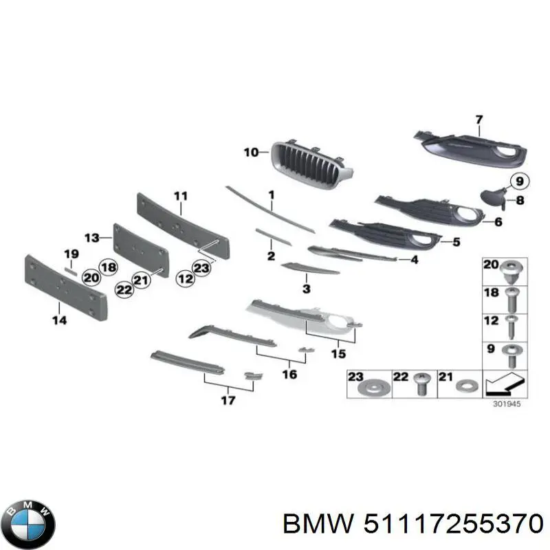 51117255370 BMW Tampão (grelha) das luzes de nevoeiro do pára-choque dianteiro direito