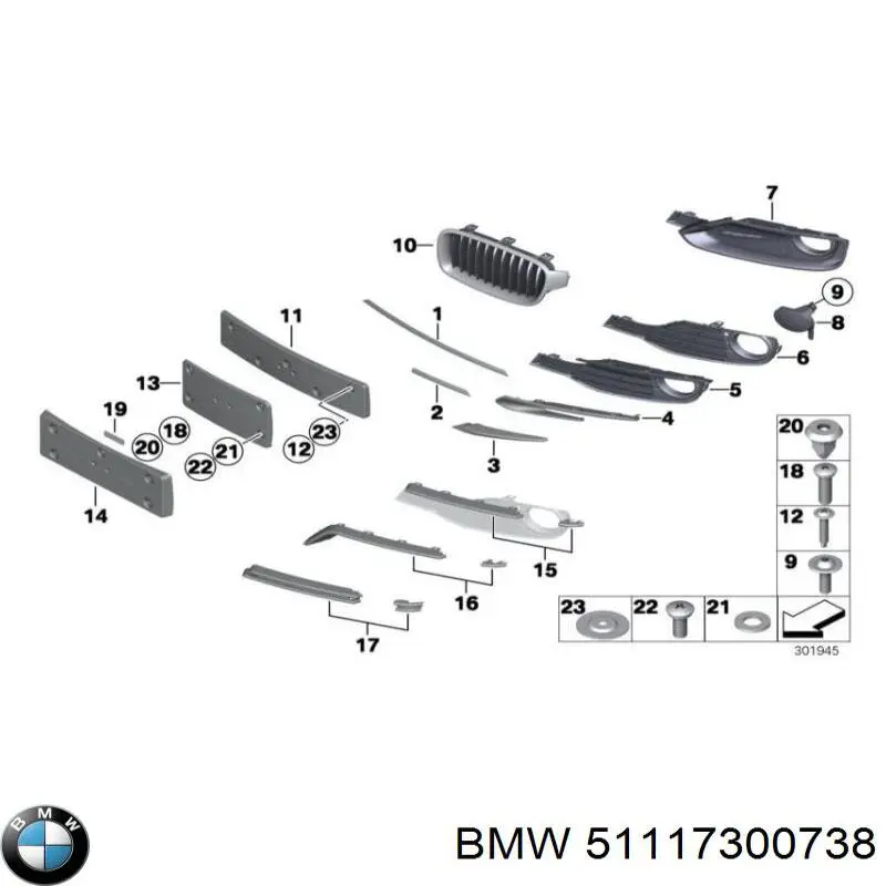 51117300738 BMW Tampão (grelha) das luzes de nevoeiro do pára-choque dianteiro direito